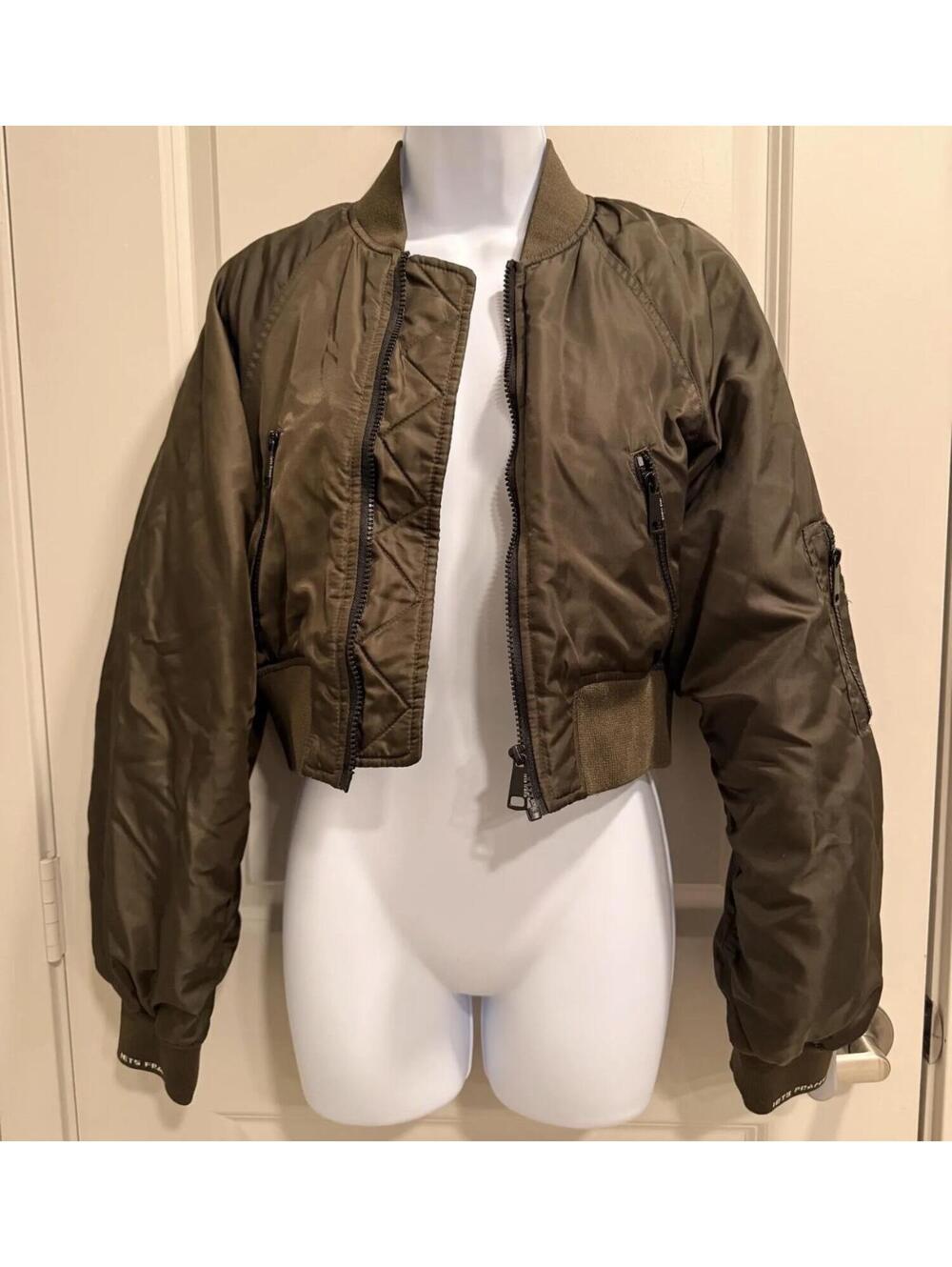 iets Frans Olive Cropped Bomber Jacket, Petite XS